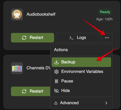 Backing up an app in ElfBot