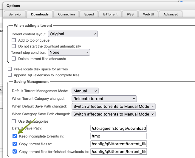 Using /tmp in qBittorrent