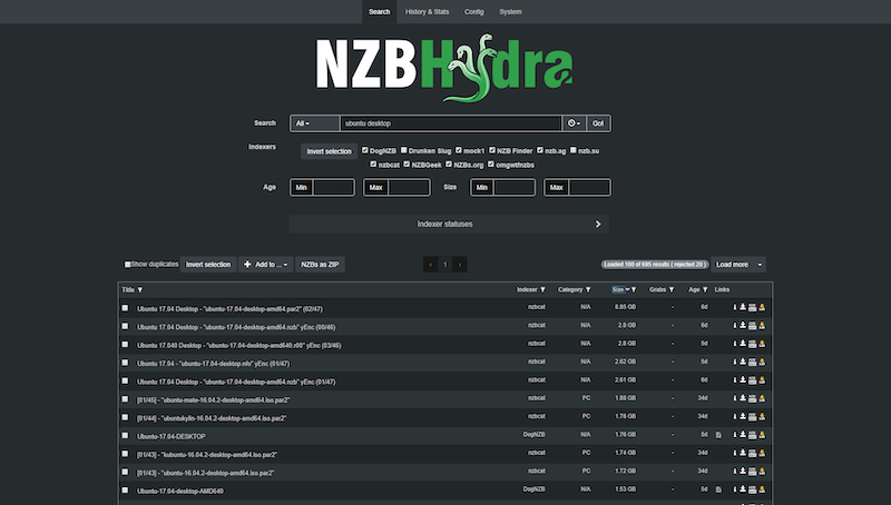 Screenshot of NZBHydra