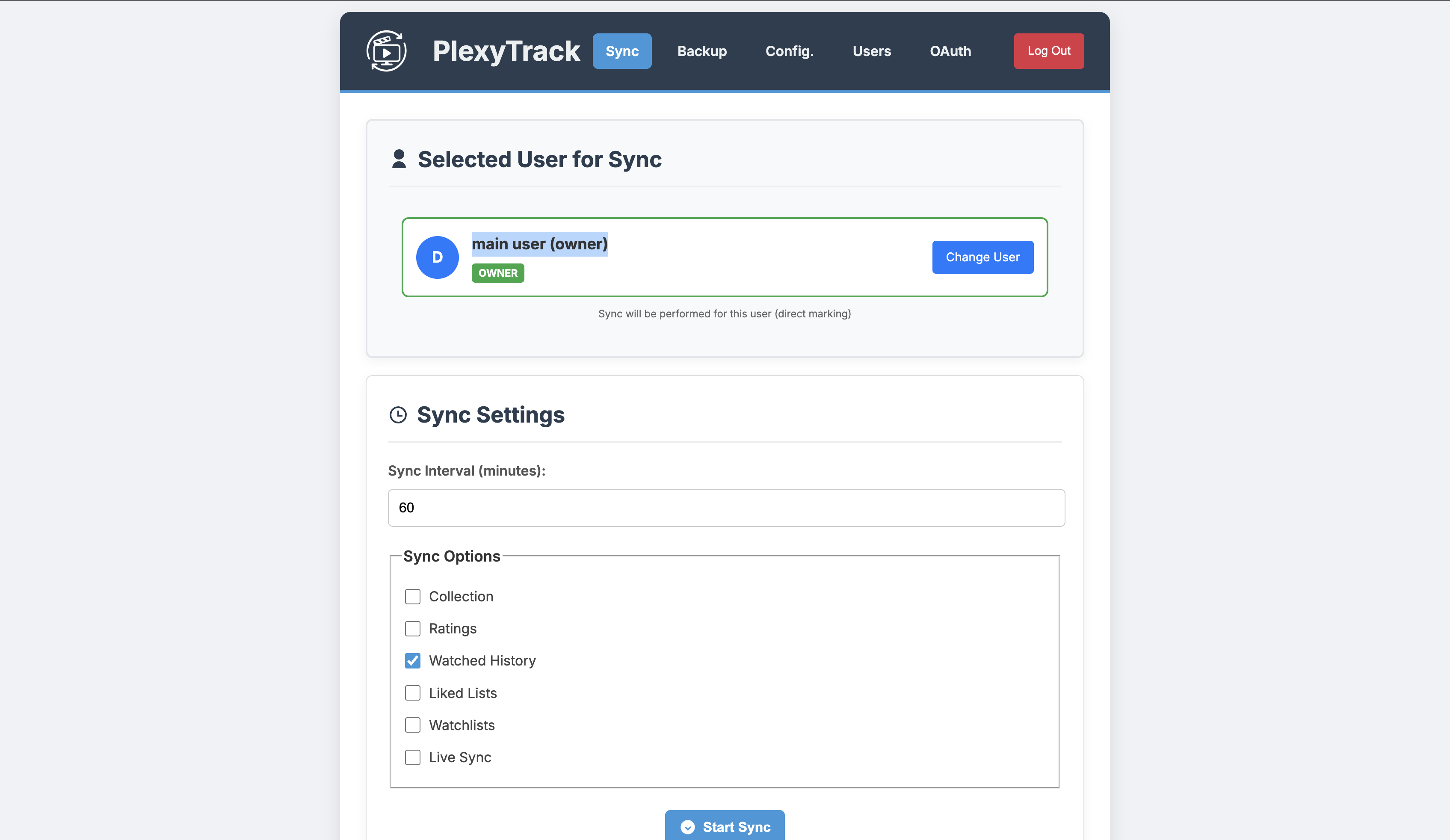 Screenshot of PlexyTrack