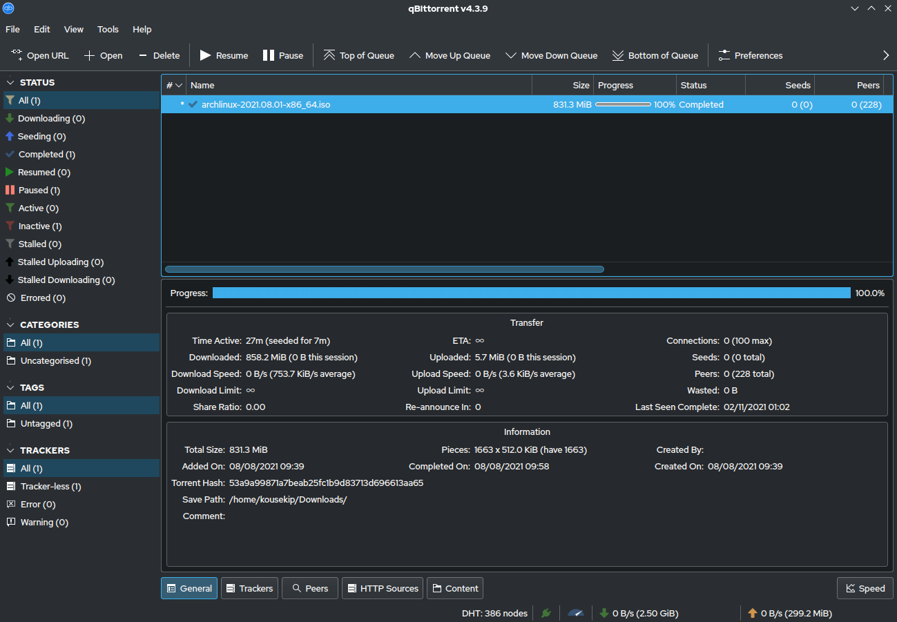 Screenshot of qBittorrent