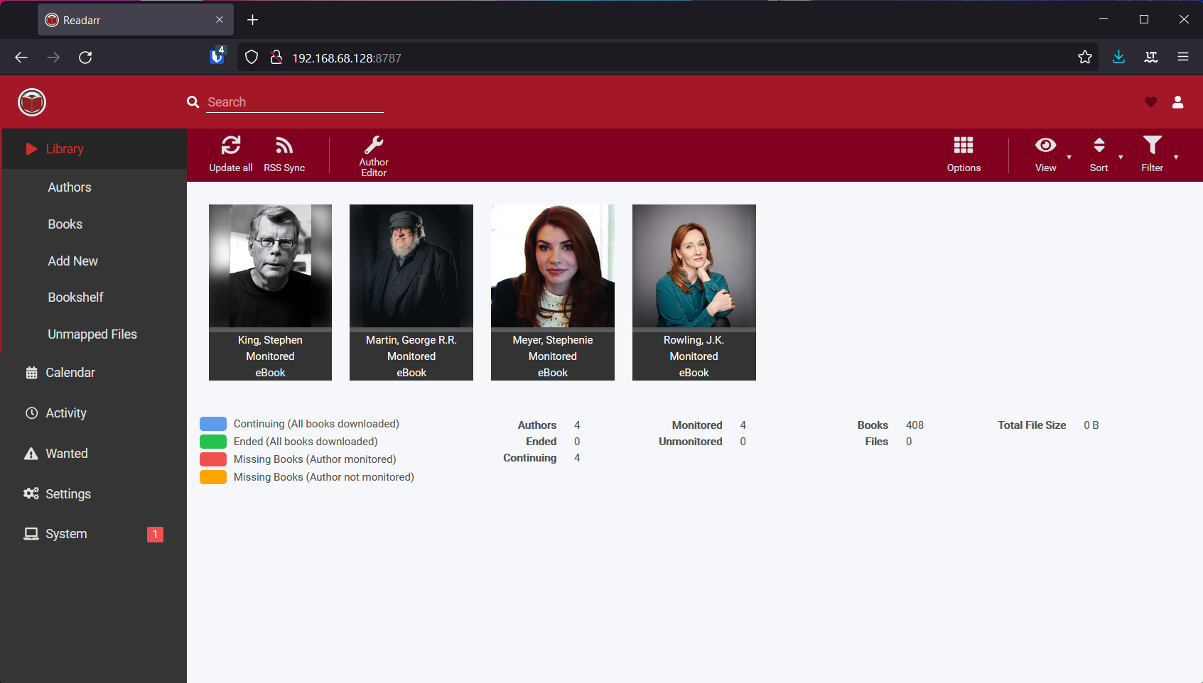Screenshot of Readarr