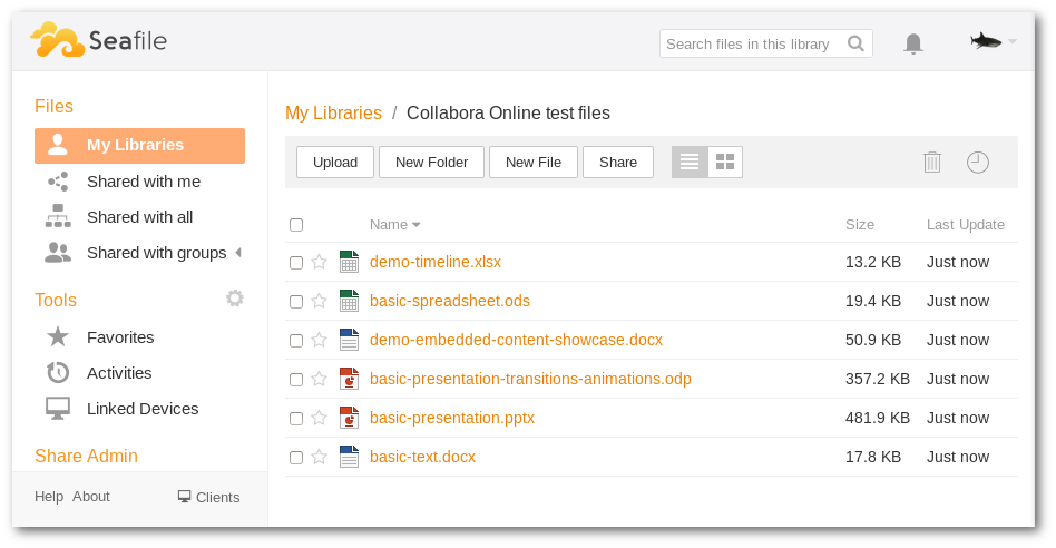 Screenshot of Seafile