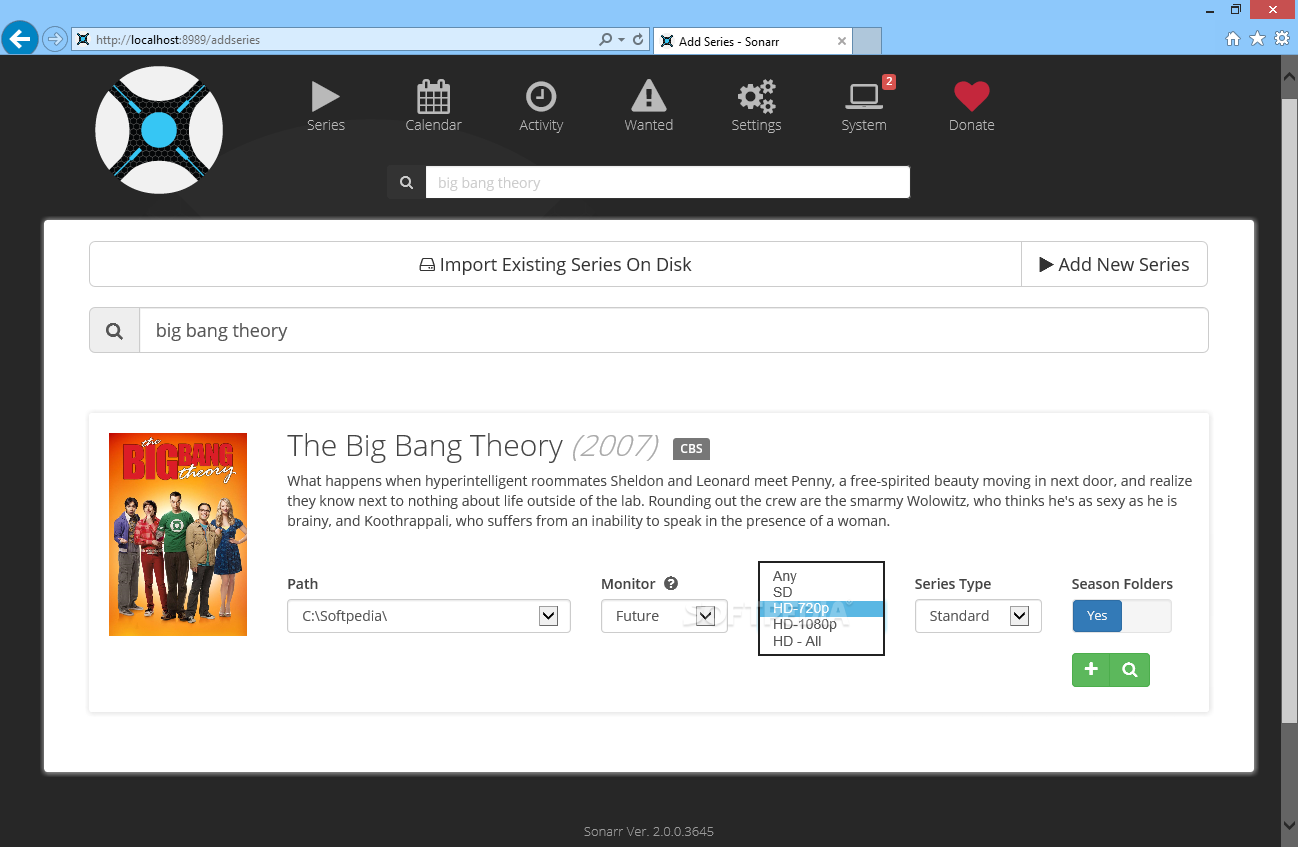 Screenshot of Sonarr