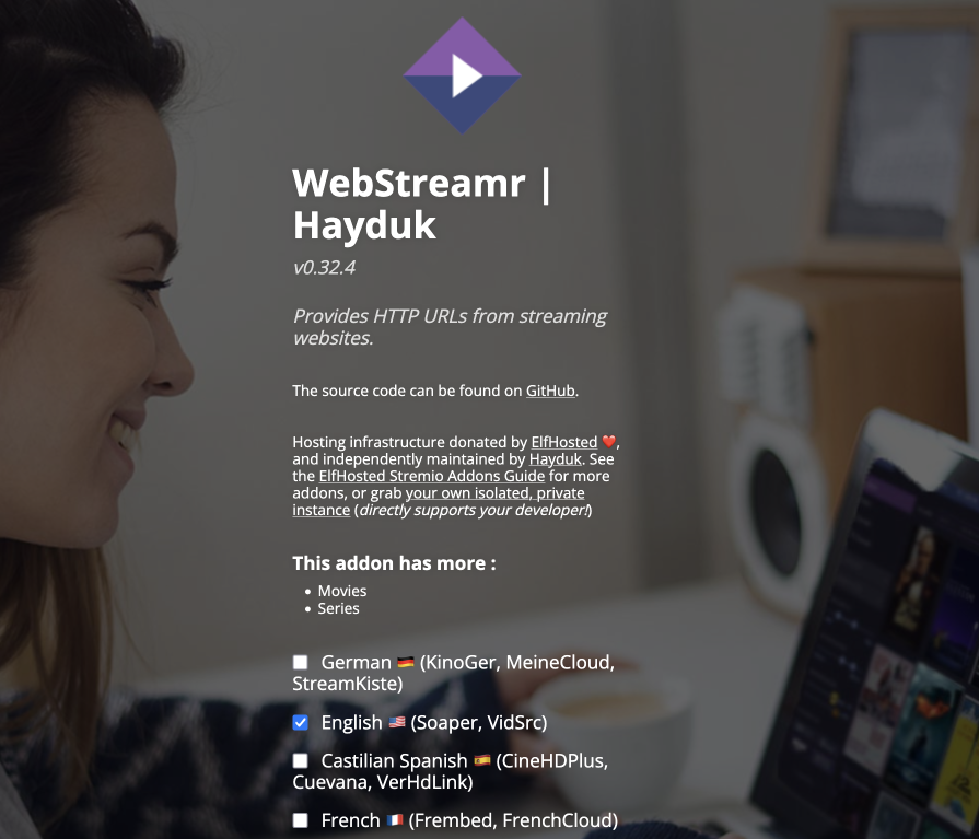 Screenshot of WebStreamr